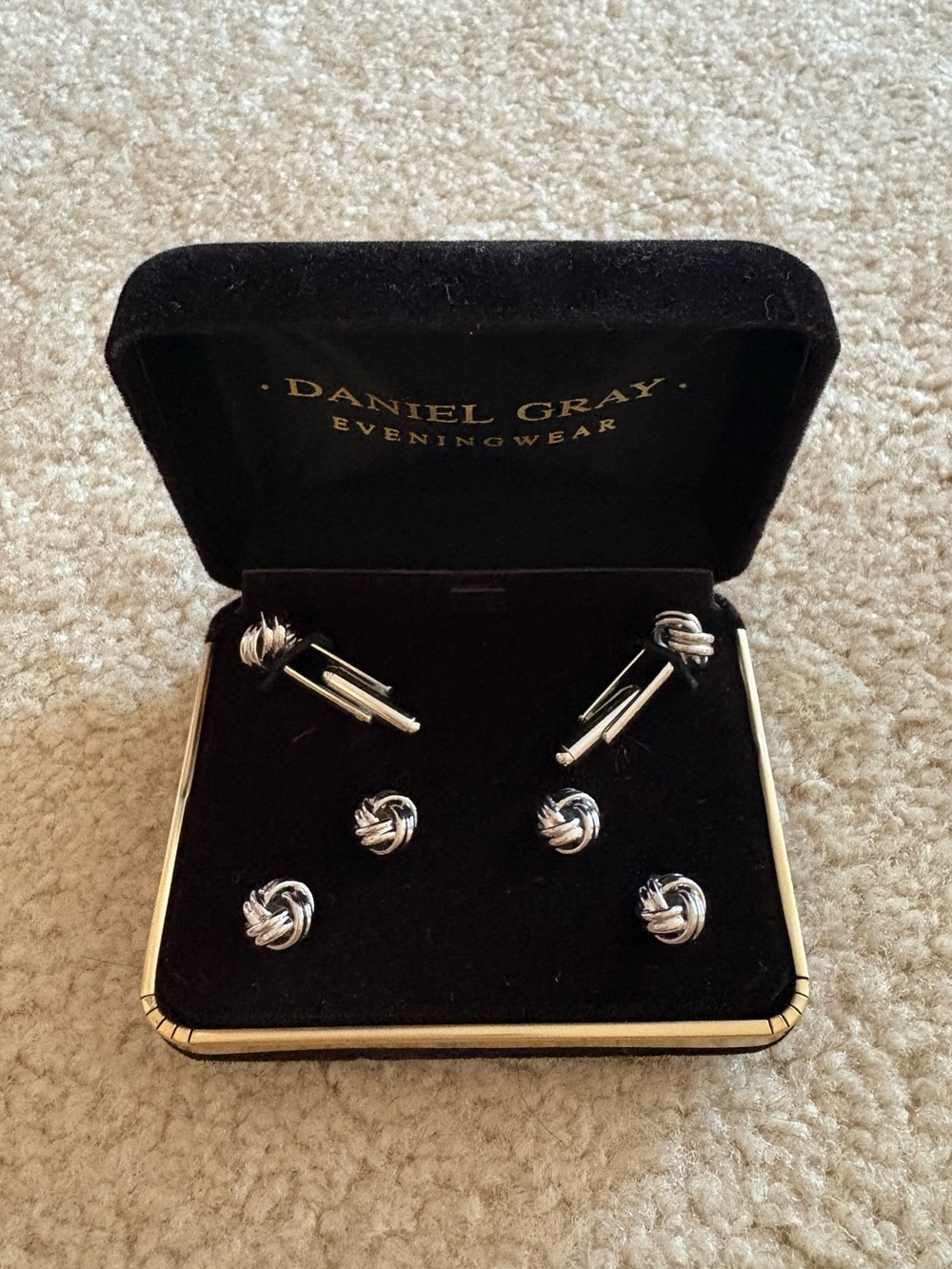Silver Knot Cufflinks and Shirt Stud Set - Men's Accessories